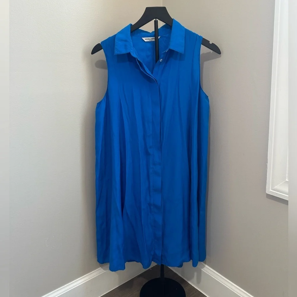 Amanda Uprichard Royal Blue Collared Mini Dress 100% Silk - Picture 2 of 16